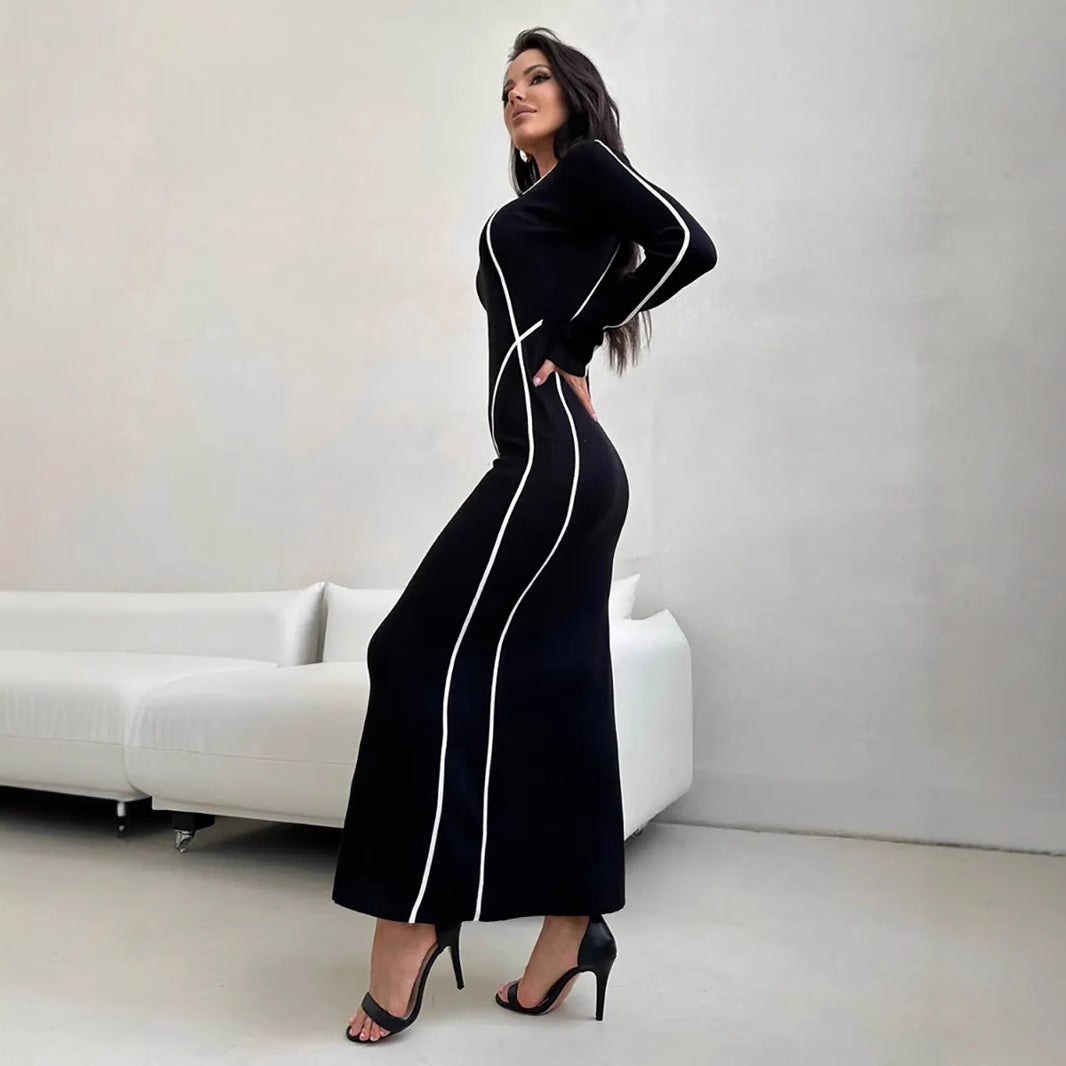 Contrast Trim Slim Fit Bodycon Dress