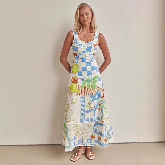 Printed A-Line Cut-Out Waist Maxi Dress