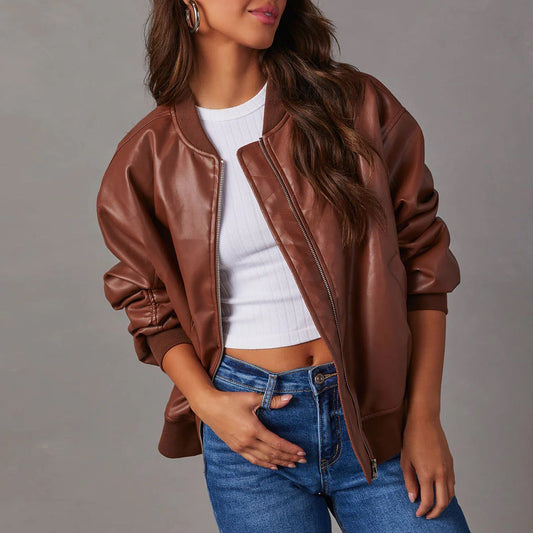 Oversized Relaxed Fit Leather Jacket 