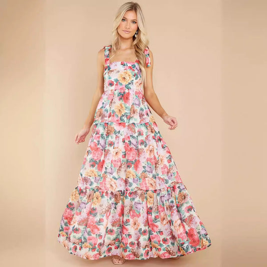 Floral Print One-Shoulder Maxi Dress