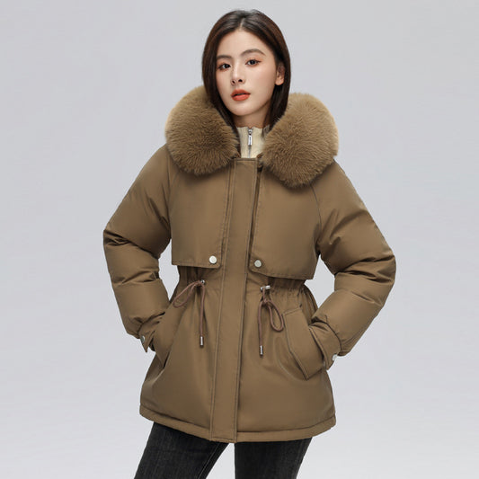 Fur Collar Drawstring Waist Winter Jacket