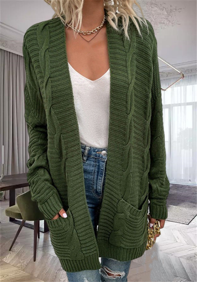 Chunky Cable Knit Oversized Wool Blend Cardigan 