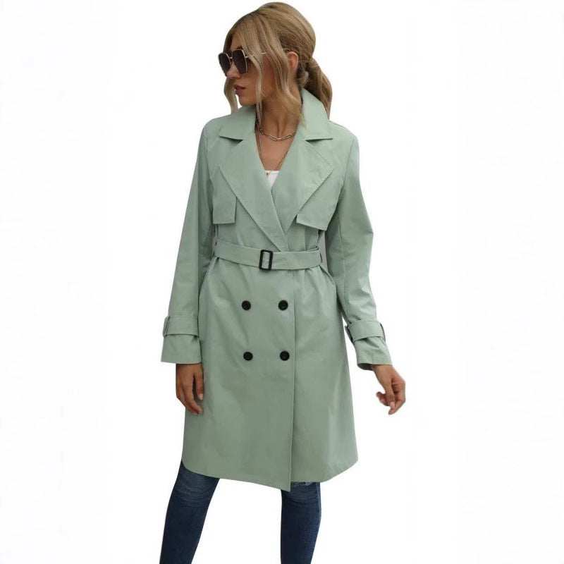 Wool Blend Tailored Double-Breasted Long Coat 