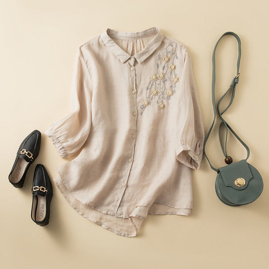 Embroidered Relaxed Fit Natural Fiber Shirt