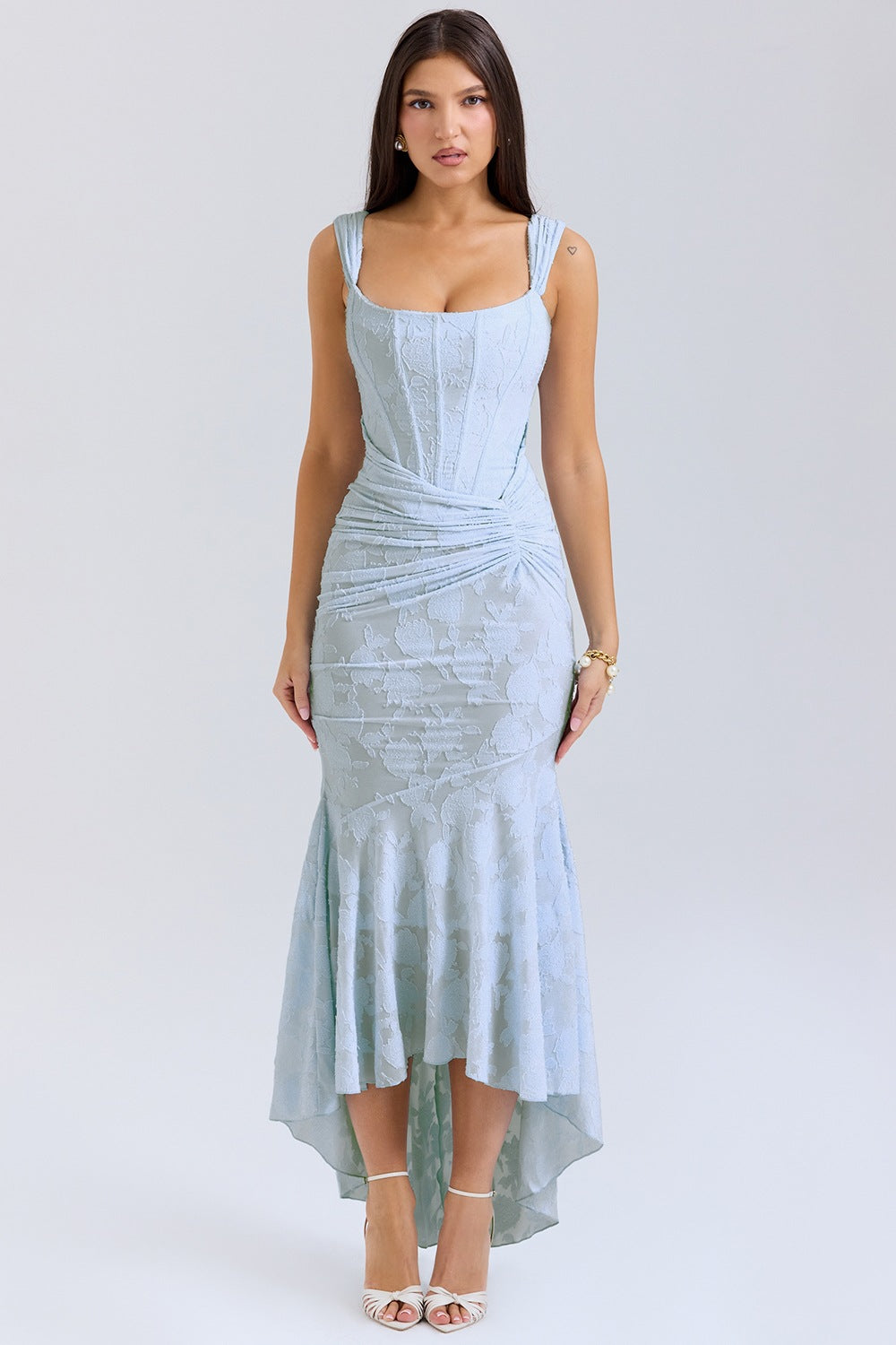 Women’s Evening Dress – One-Shoulder Mermaid Fit – Satin Finish – Ruched Waist
