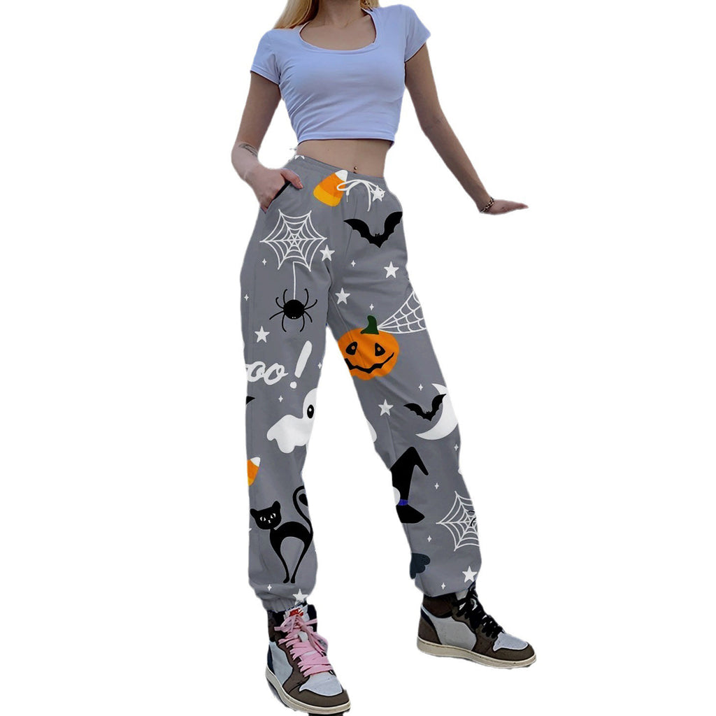 Women’s Leisure Trousers – Relaxed Fit – Cotton – Elastic Waist with Drawstring – Full Length – Pockets – Playful Print