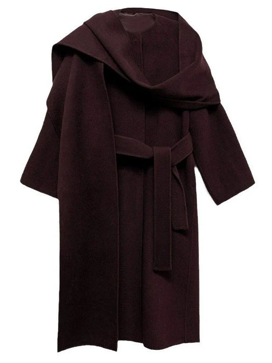 Wool Blend Belted Relaxed Fit Long Coat 