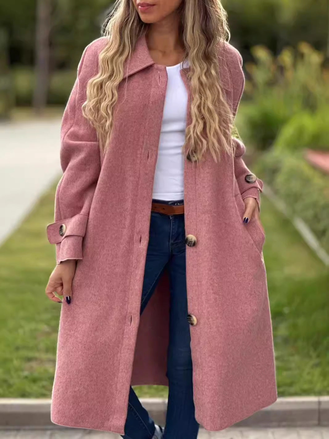 Wool Blend Relaxed Fit Long Coat 