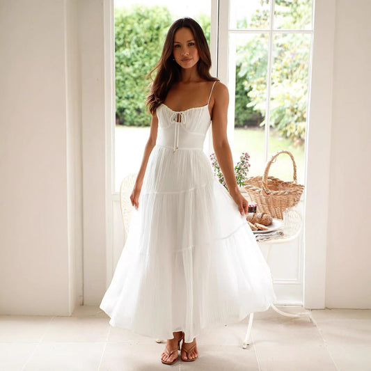 Flowy Spaghetti Strap Tiered Long Dress