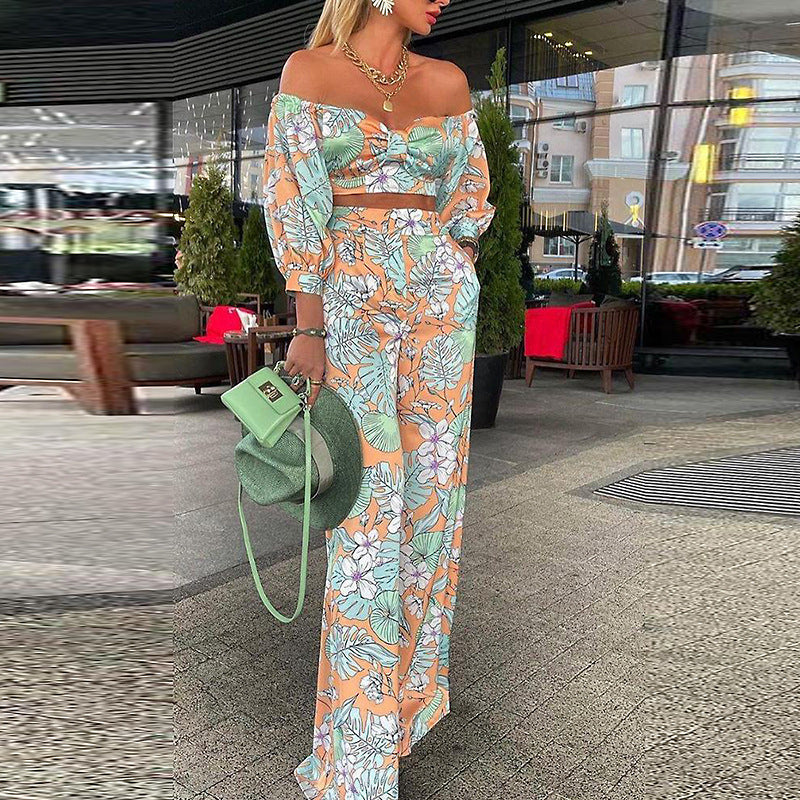 Rolyn - floral print pocket off the shoulder long sleeve and trouser set