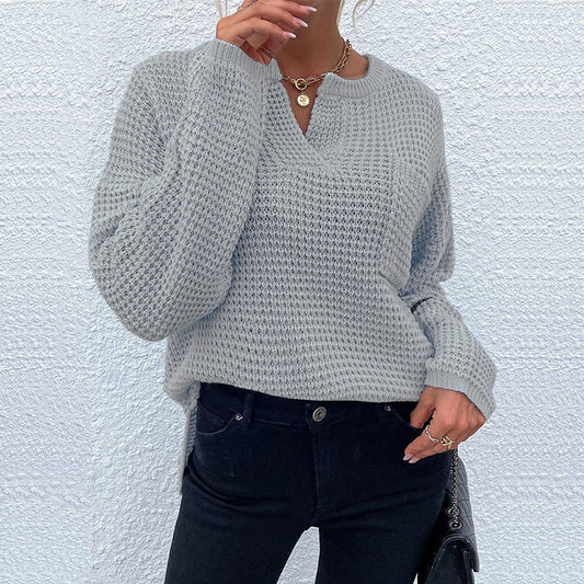 Knit Relaxed Fit Notched V-Neck Sweater