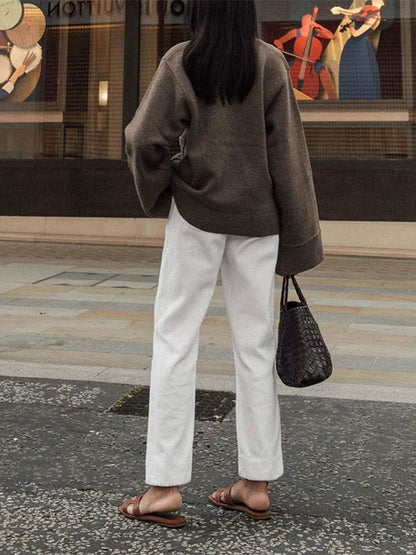 Women’s Cardigan – Relaxed Oversized Fit – Wool Knit – V-Neck – Button Front – Patch Pockets