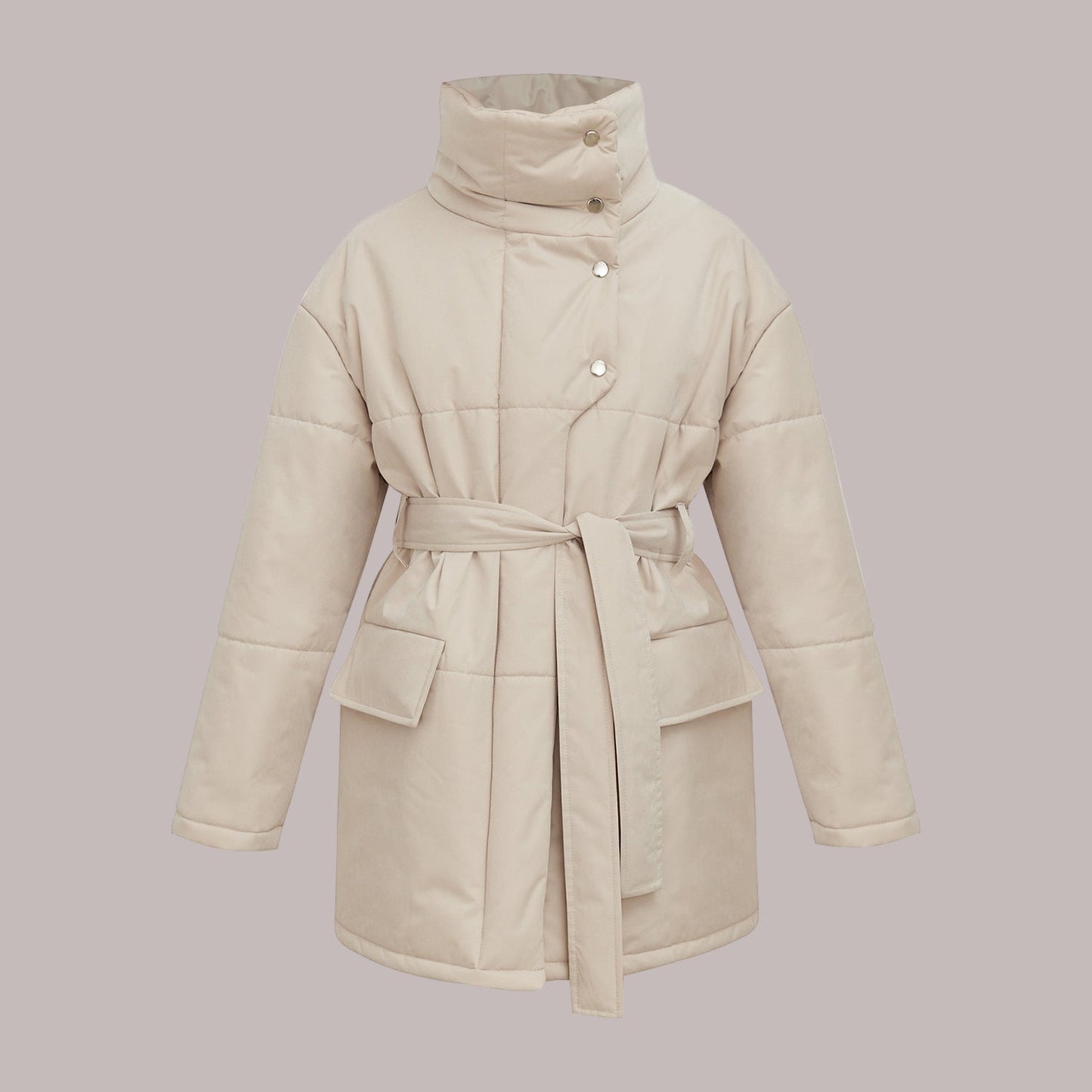 Women’s Jacket - Cotton - Oversized Fit - High Collar - Belted Waist