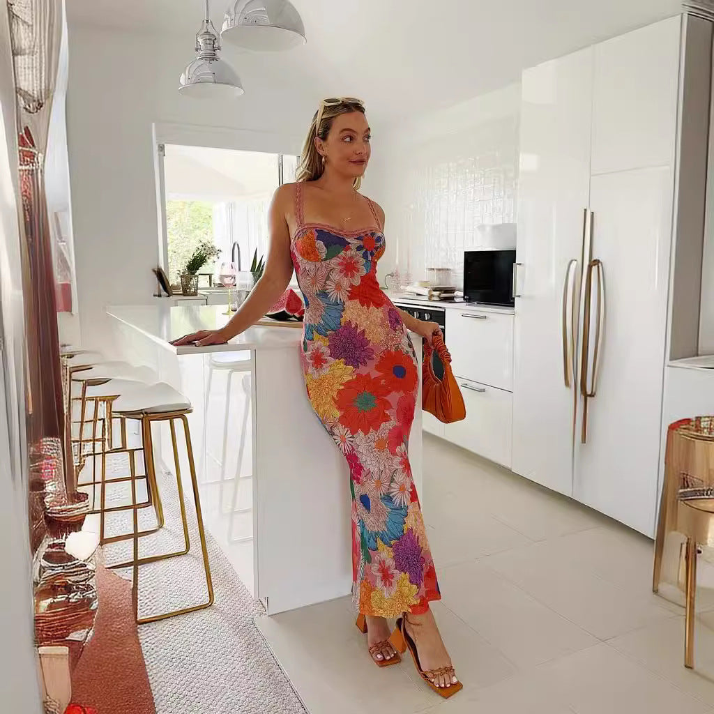 Floral Print Slim Fit Sleeveless Dress