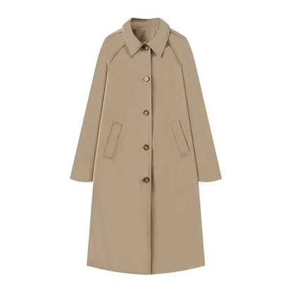 Women’s Coat – Relaxed Straight Fit – Midi Length – Raglan Sleeves – Point Collar