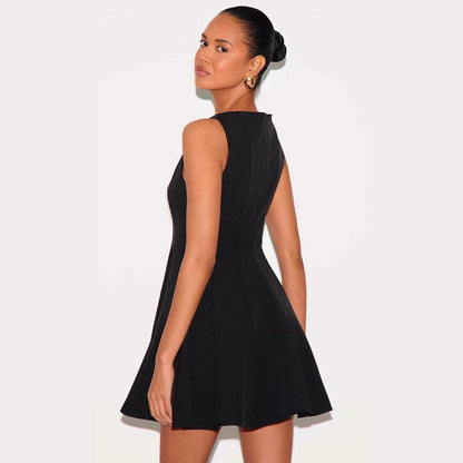 Women’s Sleeveless Dress – Slim Fit A-Line – Round Neck – Mini Length – Soft Fabric