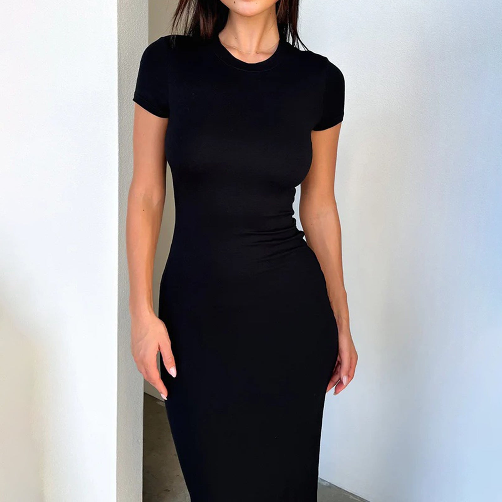 Slim Stretch Cotton Blend Full-Length Dress