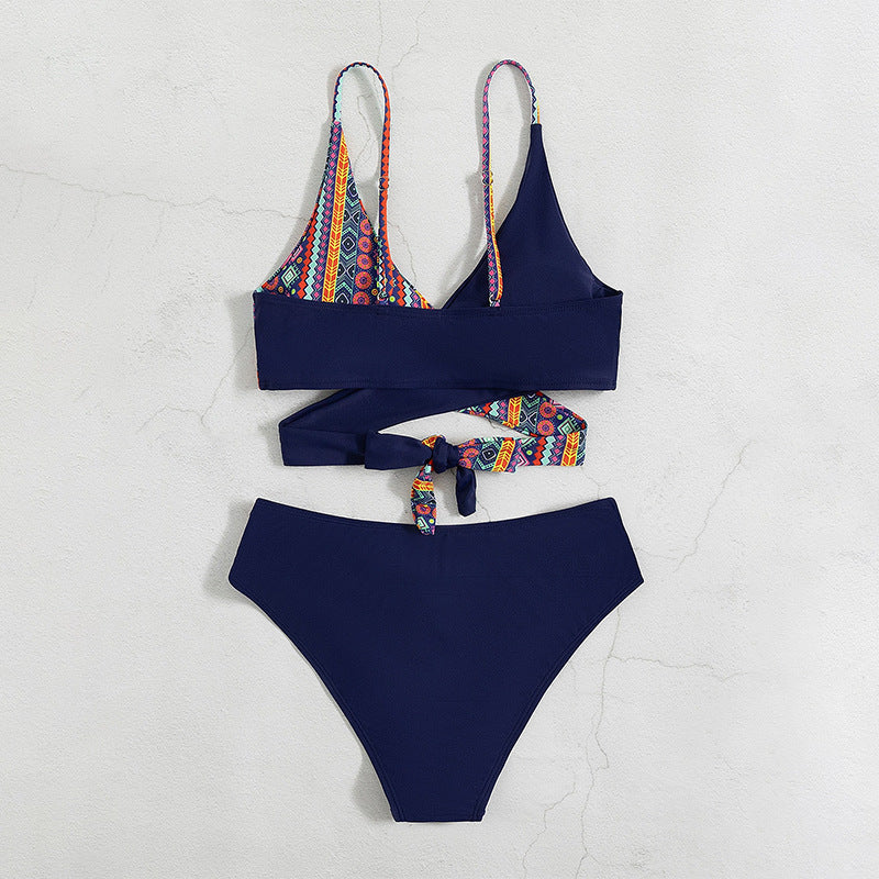 Women’s Swimsuit – Form-Fitting Bikini – Cut-Out Design – Geometric Pattern – Stretch