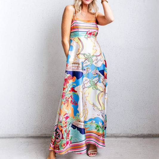 Printed Fit and Flare Maxi Dress