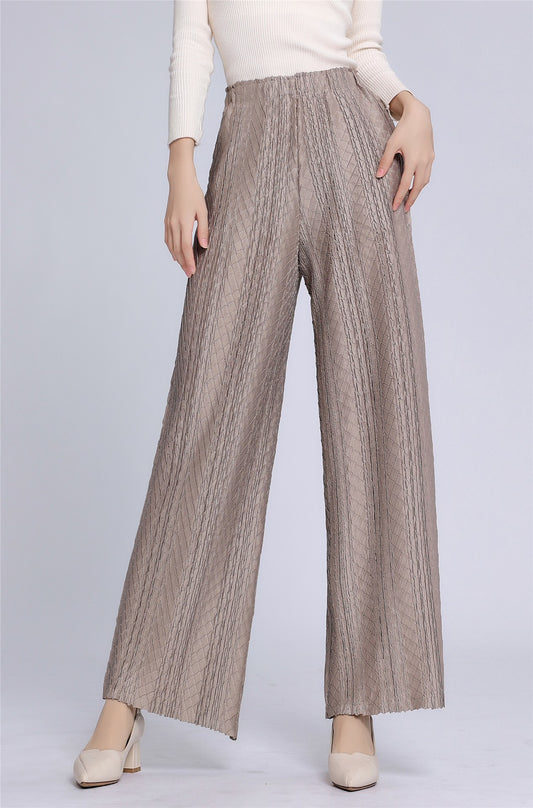 Textured Flowy High-Waist Wide-Leg Pants