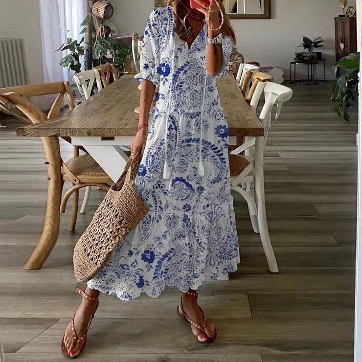 Embroidered Cotton Relaxed Fit Midi Dress