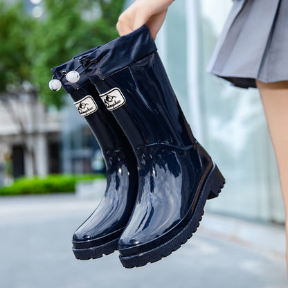 Women’s Rain Boots - PVC - Mid-Calf Length - Waterproof - Adjustable Drawstring Cuff