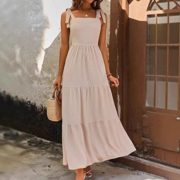 Women’s A-Line Dress – Lightweight Cotton – Tiered Midi – Adjustable Straps Sleeveless