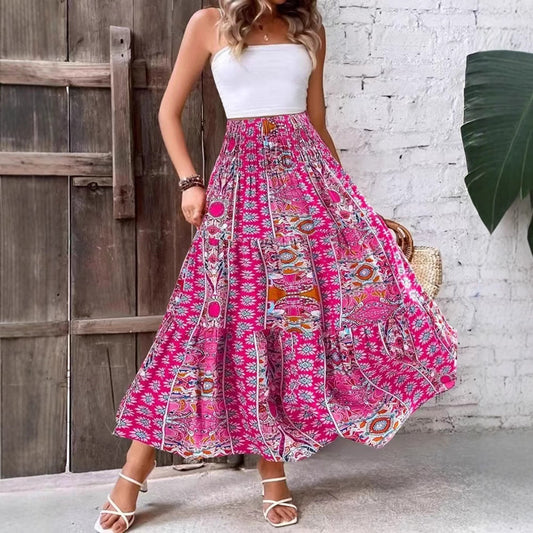 Bohemian Print Flowy Strapless Maxi Dress