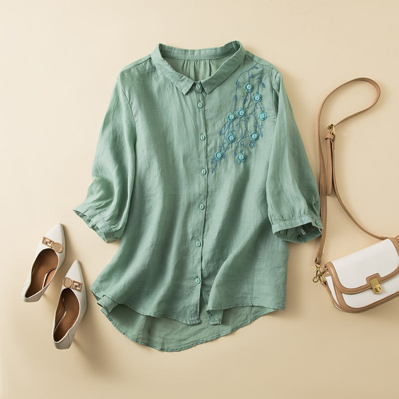 Embroidered Relaxed Fit Natural Fiber Shirt