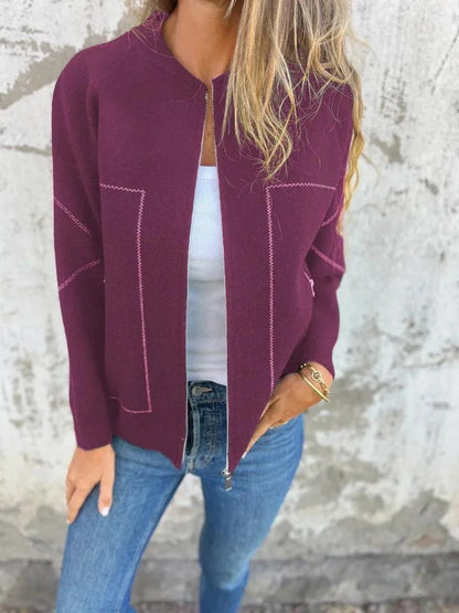 Women’s Jacket – Wool Blend – Relaxed Fit – Zipper Front – Side Pockets – Hip Length
