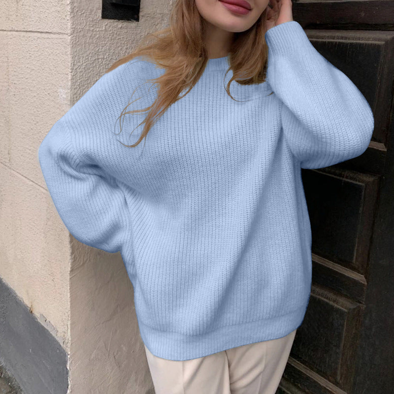 Women’s Oversized Sweater – Soft Knit – Ribbed Texture – Crew Neck – Long Sleeve