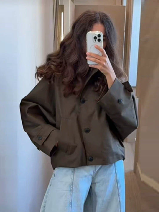 Oversized Cotton Blend Cropped Jacket 