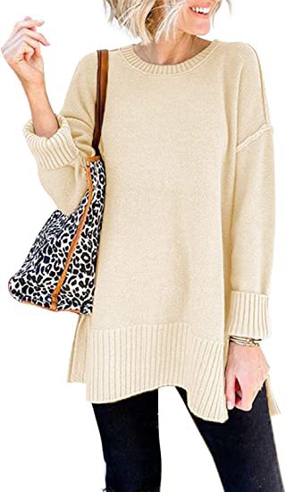 Oversized Structured Knit Crew Neck Pullover Sweater 
