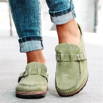 Women's Clogs - Slip-On Closed Toe - Cork Sole with Buckle Strap - Casual Comfort