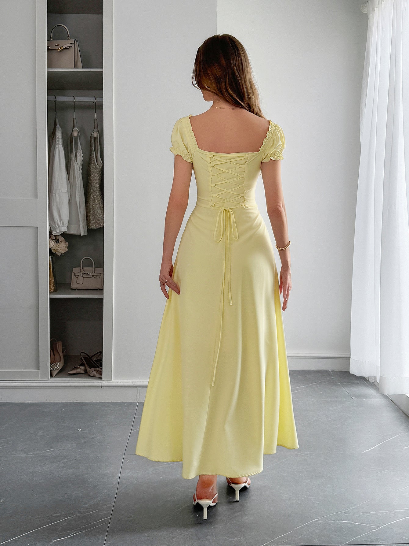 Women’s Off-Shoulder White Maxi Dress with Corset Back