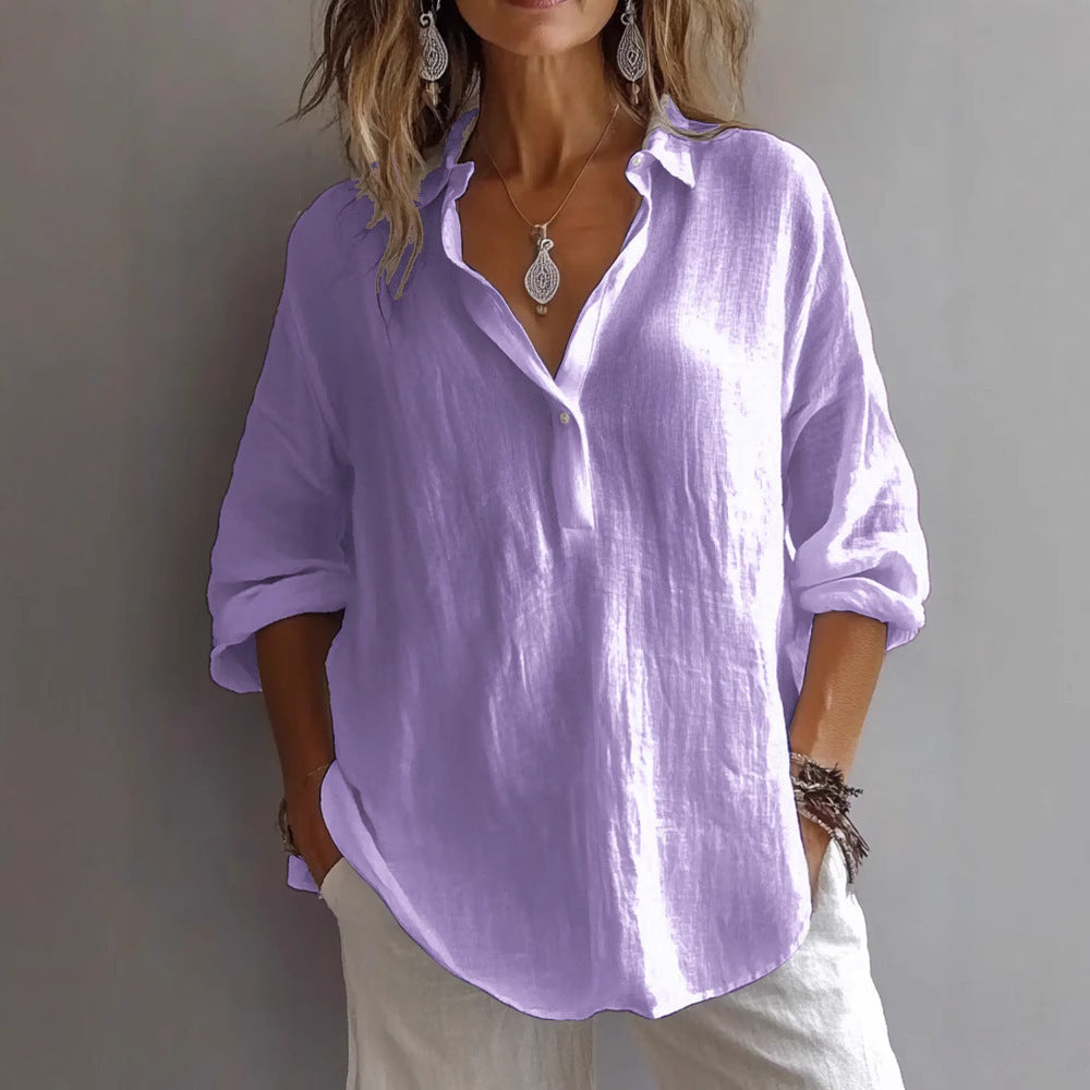 Natural Fibers Loose Fit V-Neck Shirt