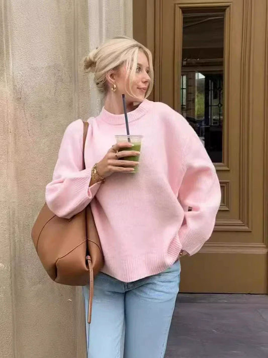 Knit Wool Blend Relaxed Fit Pullover Sweater 