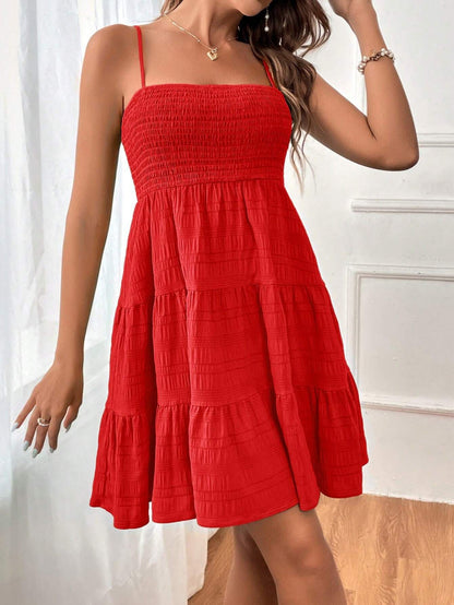 Women's Sundress - Smocked Bodice - Spaghetti Straps - Tiered Flowy Skirt