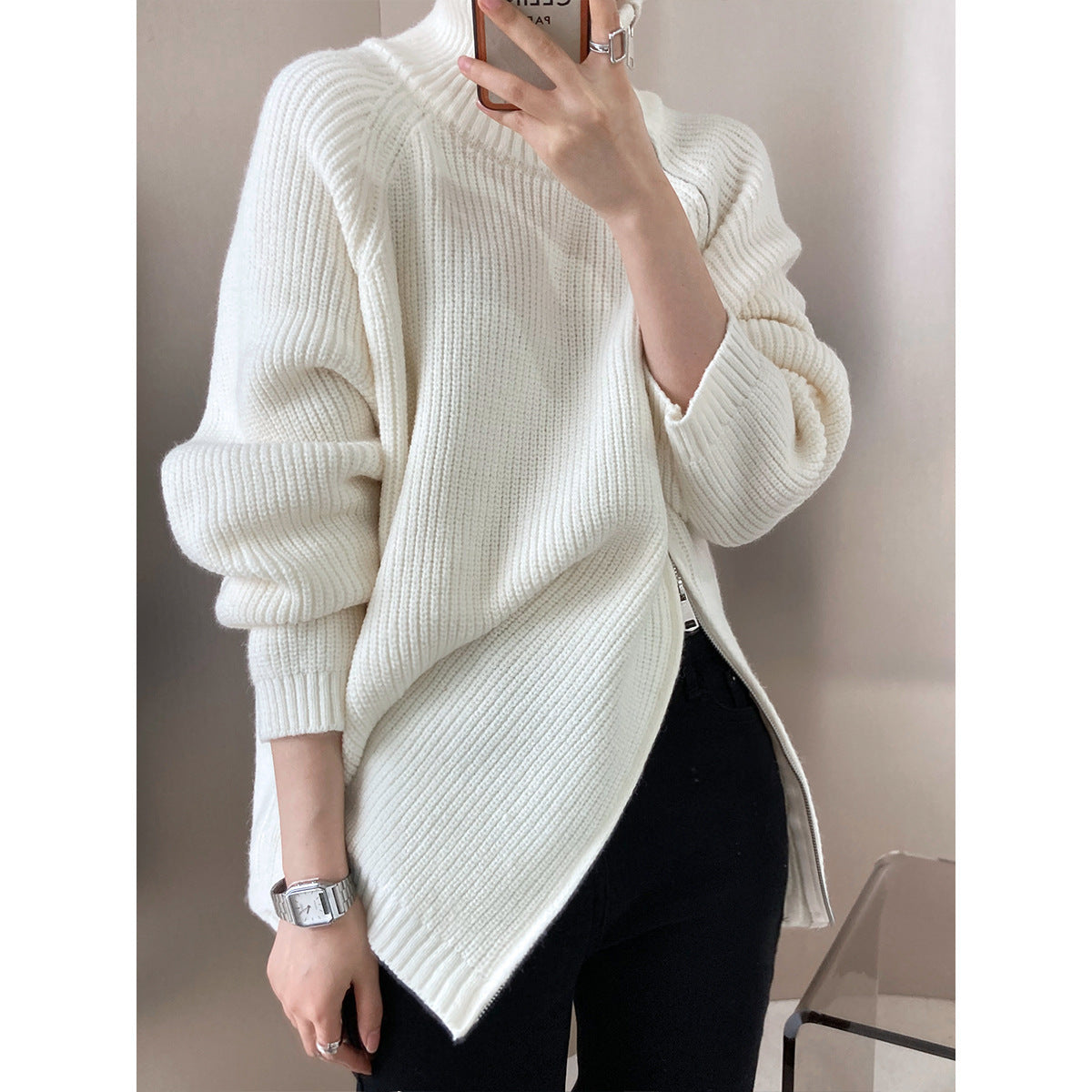 Wool Blend Oversized Knit Sweater 