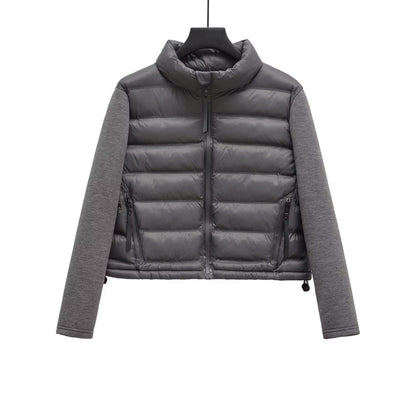 Women's winter puff coat with a notched neckline and zipper closure