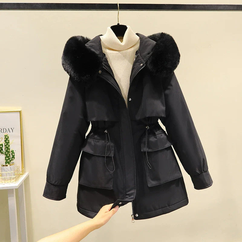 Quilted Lining Faux Fur Hood Parka Jacket 