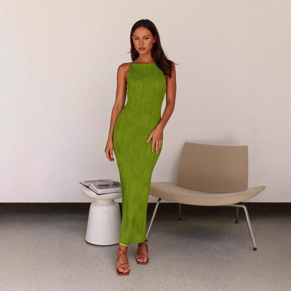 Water Ripple Slim Fit Midi Dress