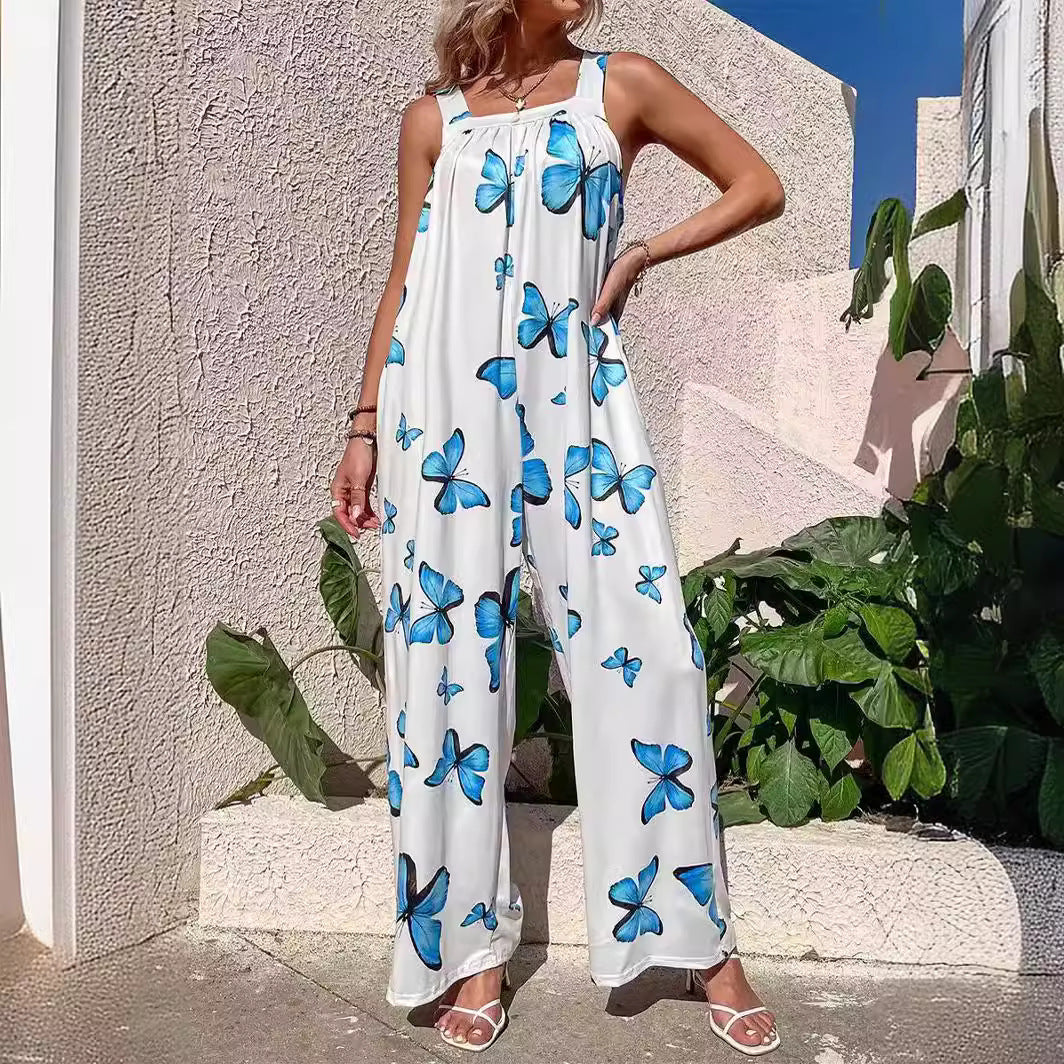 Lightweight Printed Wide Leg Jumpsuit