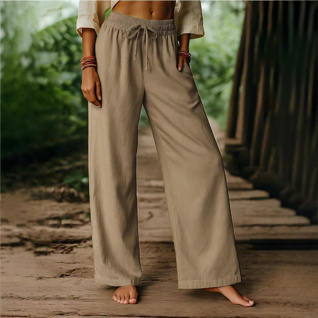 Breathable Cotton Linen Relaxed Wide Leg Pants 