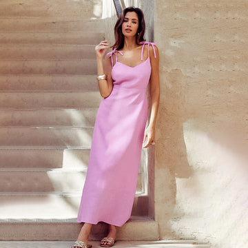 Women’s Sundress – Cotton Linen Blend – A-Line Flowy Fit – Adjustable Shoulder Straps – Full Length