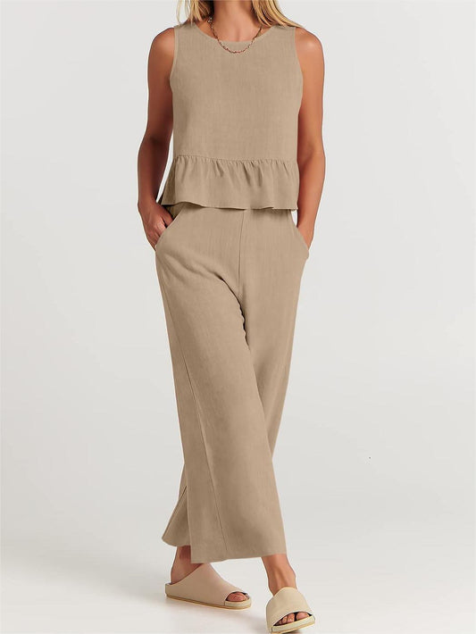 Ruffle Hem Wide Leg Pant Set