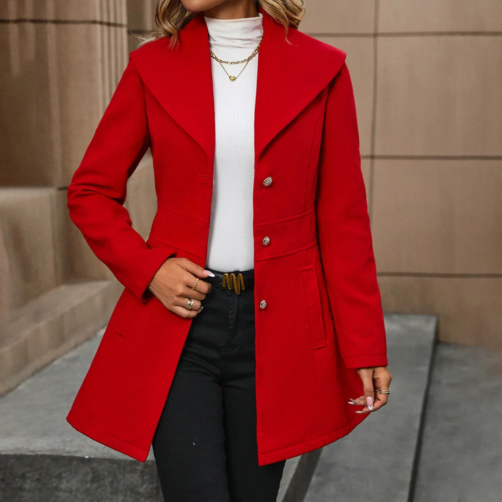Women’s Cardigan Coat – Tailored Fit – Wool Texture – Mid-Length – Single-Breasted Lapel