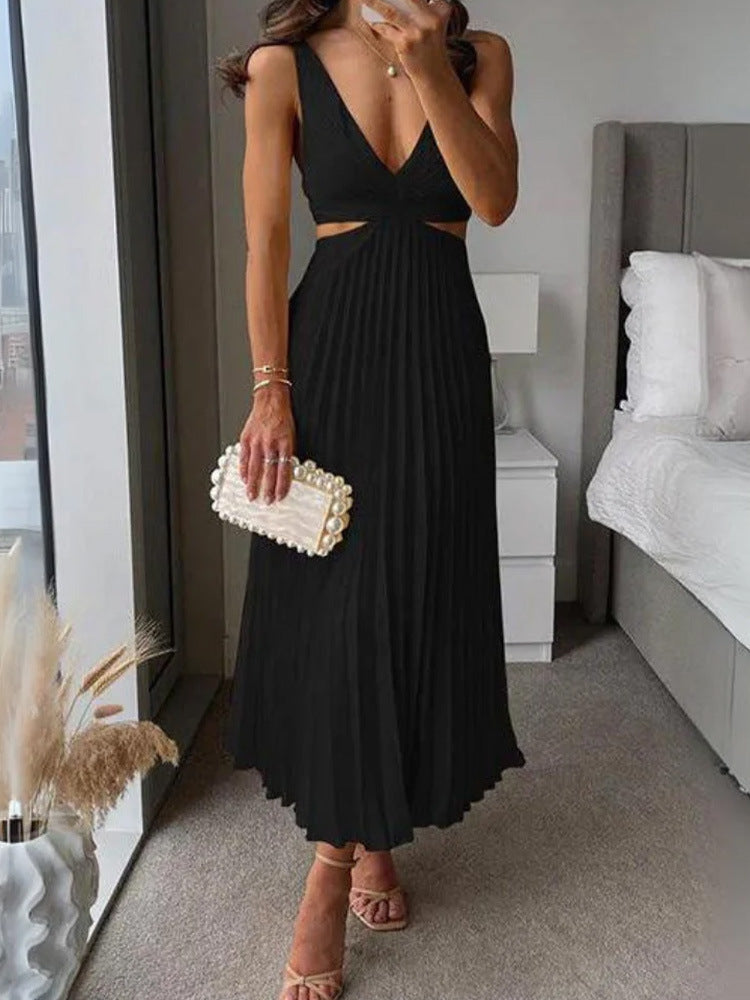 Chiffon Feel Plunging V-Neck Maxi Dress