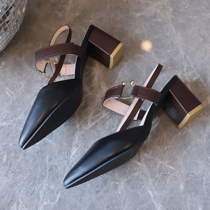 Women's Slingback Heels - Pointed Toe - Block Heel - Adjustable Strap Elegant Design