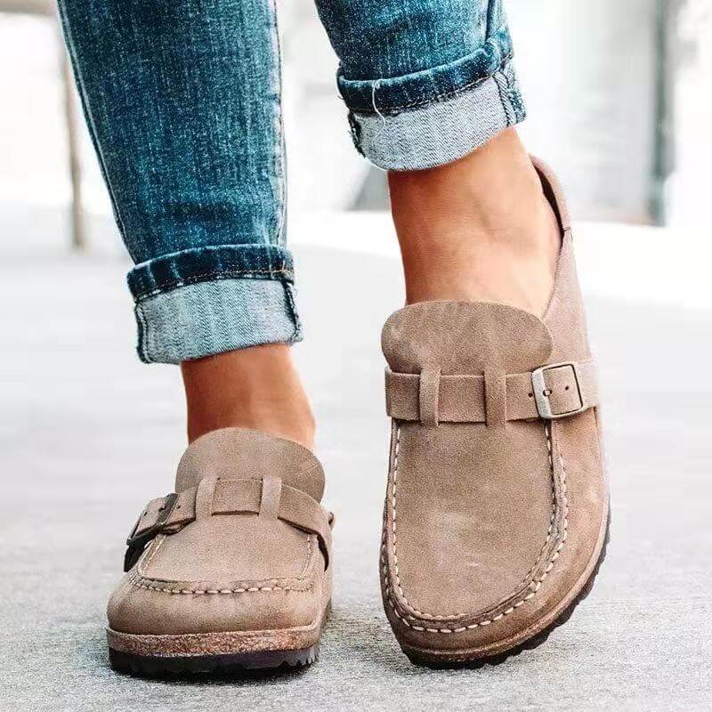 Women's Clogs - Slip-On Closed Toe - Cork Sole with Buckle Strap - Casual Comfort